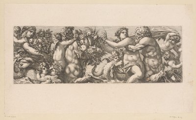 Bacchus met saters en nereïden in het water door François Bignon (attributed to)