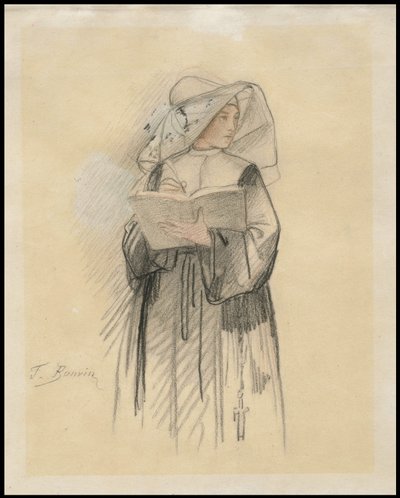 Een non met een boek en pen, 1827-87 door François Bonvin