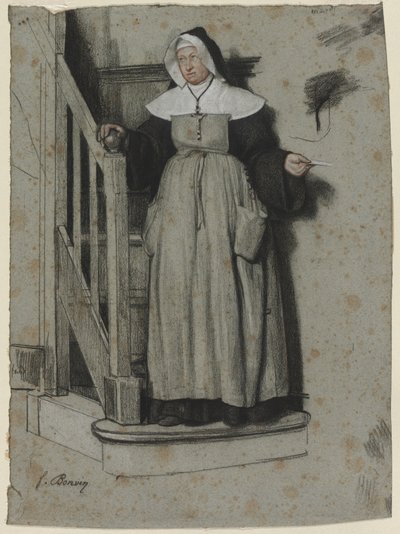 De toelatingsbrief, interieur van een klooster, ca. 1867 door François Bonvin