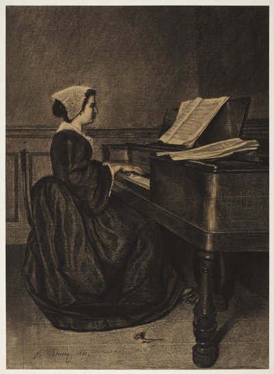 Vrouw bij het Spinet door François Bonvin