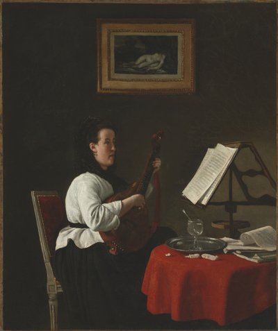 Jonge vrouw met een mandoline, portret van Louison Köhler, c. 1873-1874 door François Bonvin