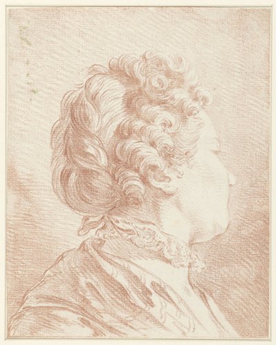 Naar rechts ziend dameshoofd met een kanten halskraagje door François Boucher (possibly)