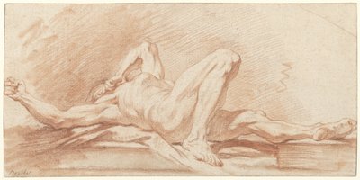 Studie van een achteroverliggende naakte man door François Boucher (possibly)