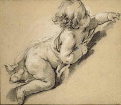 Een Putto Liggend naar Rechts door François Boucher