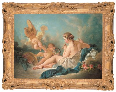 Een liggende nimf die fluit speelt met putti, misschien de muze Euterpe, 1752 door François Boucher