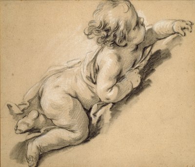 Een putto liggend naar rechts, midden 18e eeuw door François Boucher