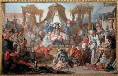 Audiëntie van de keizer van China De onderdanen buigen voor de keizer. Schilderij door François Boucher door François Boucher