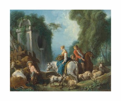 Boucher - Pastorale bij de fontein door François Boucher