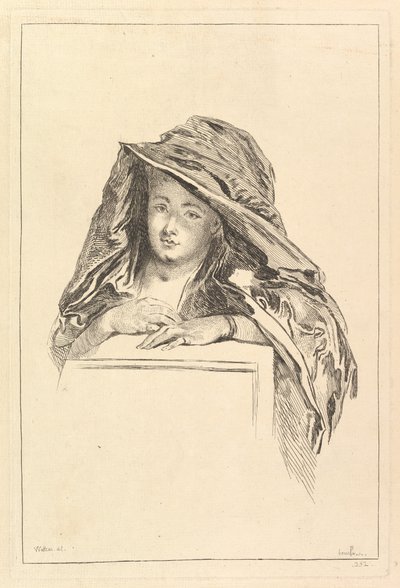 Borstportret van een vrouw met een kapmantel, 18e eeuw door François Boucher