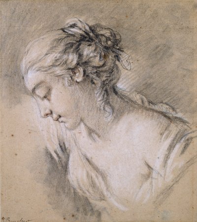 Borstbeeld van een meisje in profiel naar links, midden 18e eeuw door François Boucher
