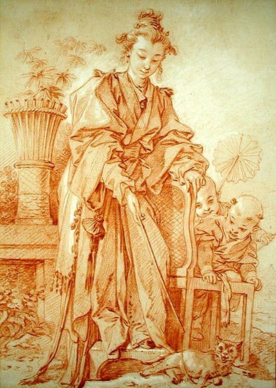 Chinees Meisje dat met een Kat Speelt door François Boucher