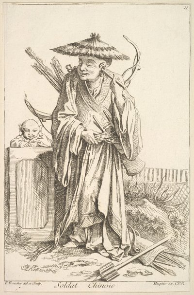 Chinese soldaat, 1738-45 door François Boucher