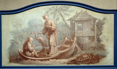 Chinoiserie: Scène van vissen in China. Front de porte getekend door Francois Boucher (1703-1770) door François Boucher