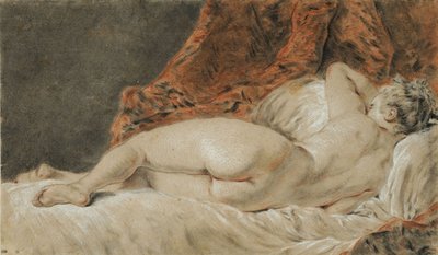 Liggende Vrouw gezien van Achteren, genaamd de Slaap door François Boucher
