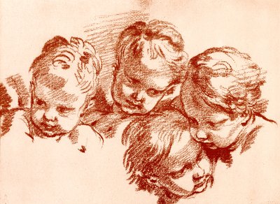 Vier studies van kinderhoofden door François Boucher