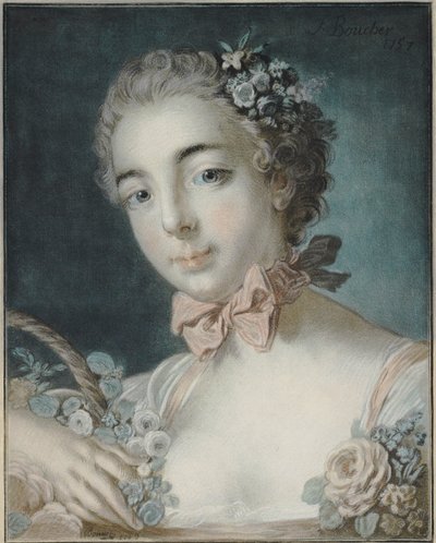 Hoofd van Flora, 1769 (pastelgravure) door François Boucher