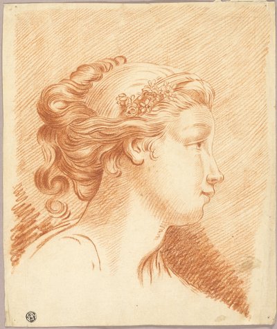 Hoofd van meisje in profiel naar rechts door François Boucher