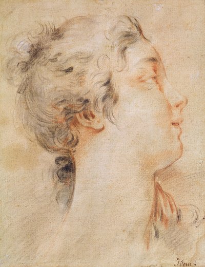 Hoofd van een vrouw naar rechts gedraaid door François Boucher