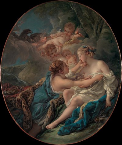 Jupiter, in de gedaante van Diana, en Callisto door François Boucher