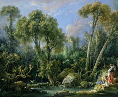 Wasvrouwen in een landschap door François Boucher