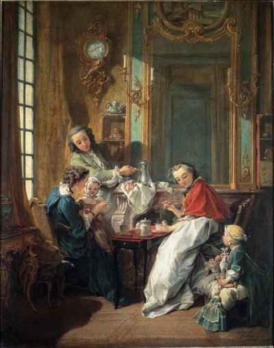 Lunchscène in een bourgeois interieur door François Boucher
