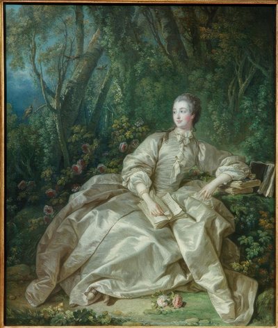 Madame de Pompadour zittend buiten door François Boucher