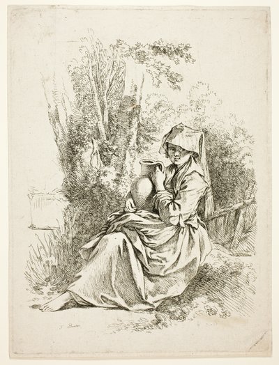 Boerin met een kruik door François Boucher