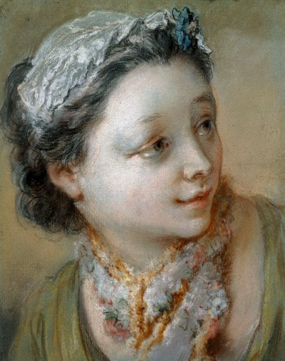 Portret van een jong meisje, buste, haar hoofd naar rechts gedraaid door François Boucher