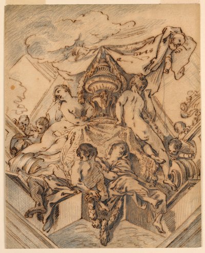 Project voor een hoekmotief van een beschilderd plafond door François Boucher