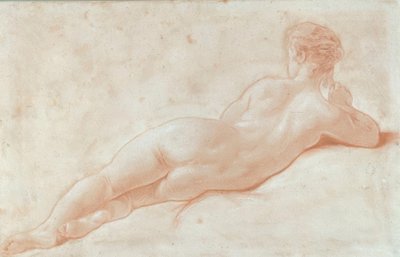 Achterkant van een liggende vrouw door François Boucher