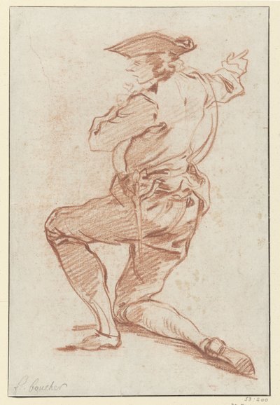 Studie van een knielende jager (Design for the illustration of Les Plaisirs de l