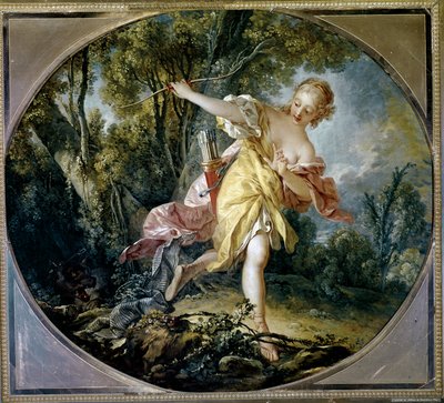 Sylvie vlucht voor de wolf die ze heeft verwond door François Boucher
