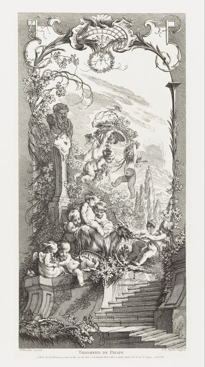 Triomf van Priapus in Nouveaux Morceaux pour des Paravents (Nieuwe concepten voor Sc door François Boucher