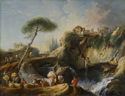 Uitzicht op Tivoli met de Tempel van Vesta, c.1749 door François Boucher