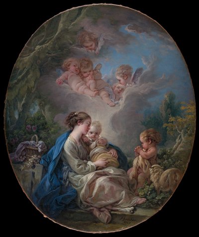 Maagd en Kind met de Jonge Sint Johannes de Doper en Engelen, 1765 door François Boucher