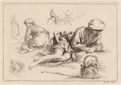 Figuurstudies inclusief Liggende Jongen door François Boucher after Abraham Bloemaert