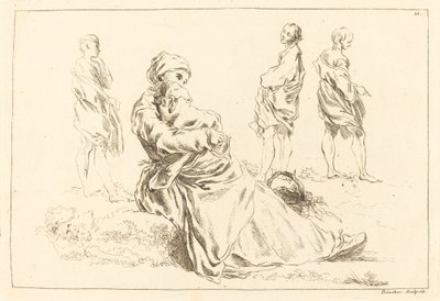 Figurenstudies inclusief Zittende Moeder en Kind door François Boucher after Abraham Bloemaert