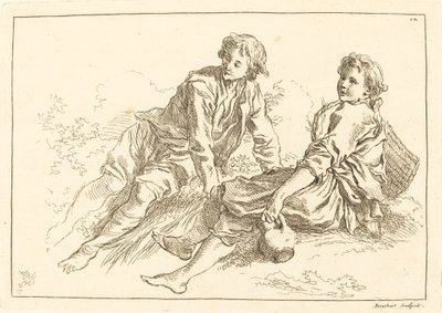 Liggende Herderjongens door François Boucher after Abraham Bloemaert
