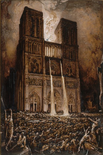 Aanval op Notre-Dame. De Klokkenluider van de Notre-Dame door Victor Hugo, ca. 1877 door François Chifflart
