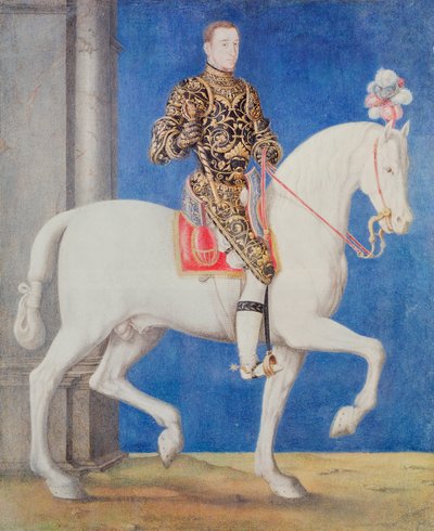 Ruiterportret vermoedelijk van Dauphin Henri II (1519-59) ca. 1543 door François Clouet