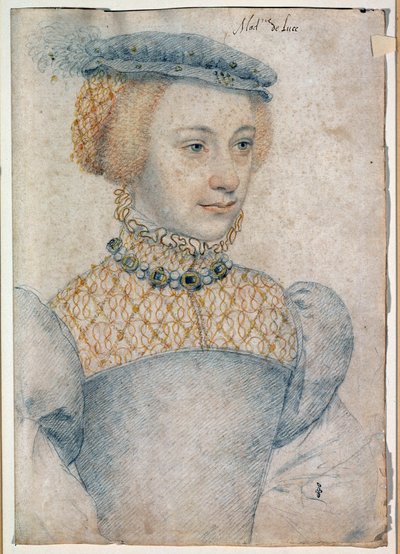 Portret van Anne de Pisseleu, vrouw van Louis de Coesmes, Heer van Lucé. Tekening met zwarte steen en bloed door Francois Clouet door François Clouet