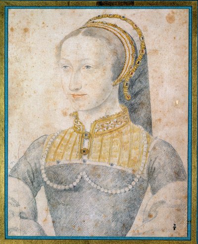 Portret van Joan van Albret, koningin van Navarra, moeder van Hendrik IV door François Clouet