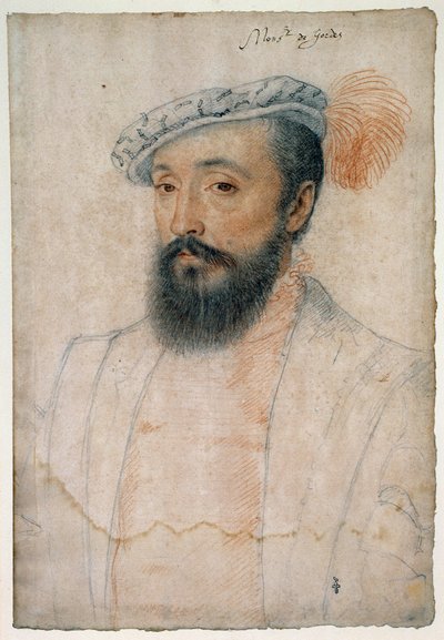 Portret van Monseigneur van Gordes (1513 - 1578). Tekening met rood krijt en zwarte steen door Clouet Francois (1515-1572) door François Clouet