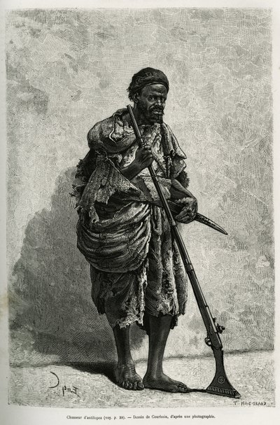 Antilopenjager. Gravure door Courboin, ter illustratie van de Algerijnse Sahara, door V.Largeau, in 1874-1878, gepubliceerd in de Tour du monde, onder leiding van Edouard Charton (1807-1890) door François Courboin