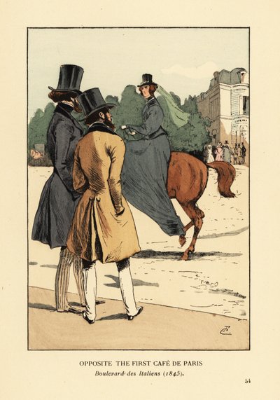 Tegenover het eerste Café de Paris, Boulevard des Italiens door François Courboin