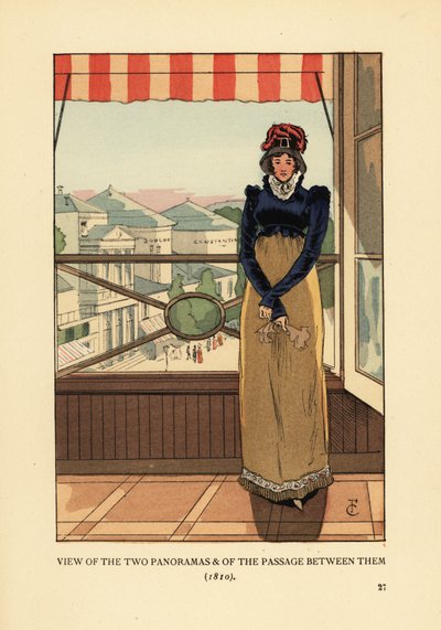 Vrouw bij raam met uitzicht op de Panoramas en de Passage des Panoramas, op Boulevard Montmartre, Parijs door François Courboin