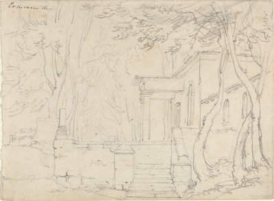 Huis met een portiek in Ermenonville door François Edouard Bertin