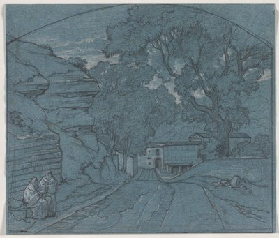 Landschap met Twee Monniken door François Edouard Bertin