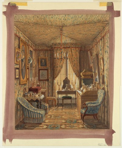 Tekening, Interieur van een kleedkamer met tentplafond, 1848 door Francois Etienne Villeret