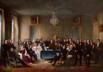 François-Guillaume Andrieux Leest zijn Tragedie Junius Brutus in de Foyer..., 26 mei 1828, ca. 1847 door François Joseph Helm